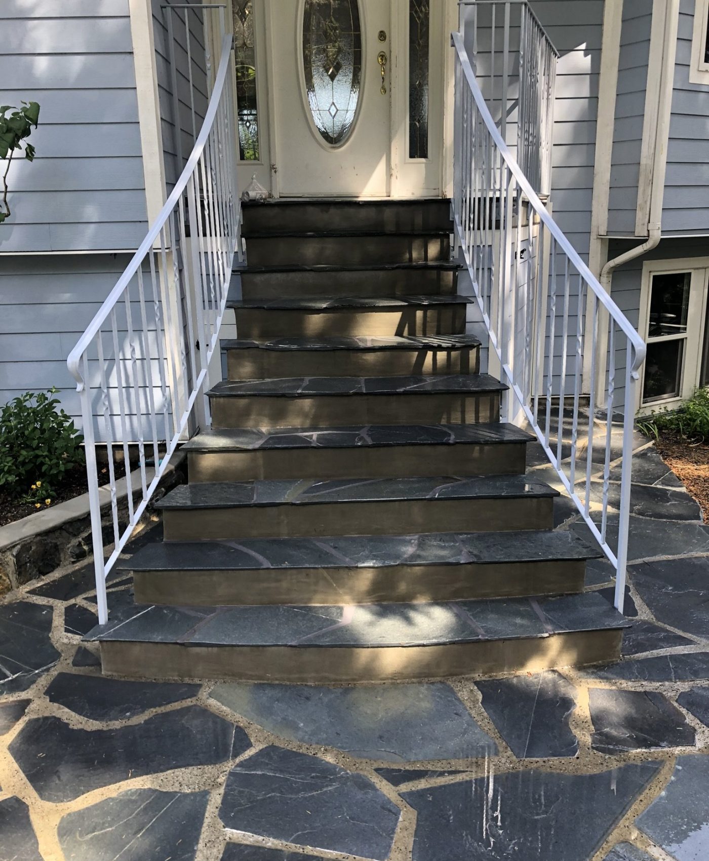 Natural stone stairs Masonry and natural stone front stairs in cordova bay