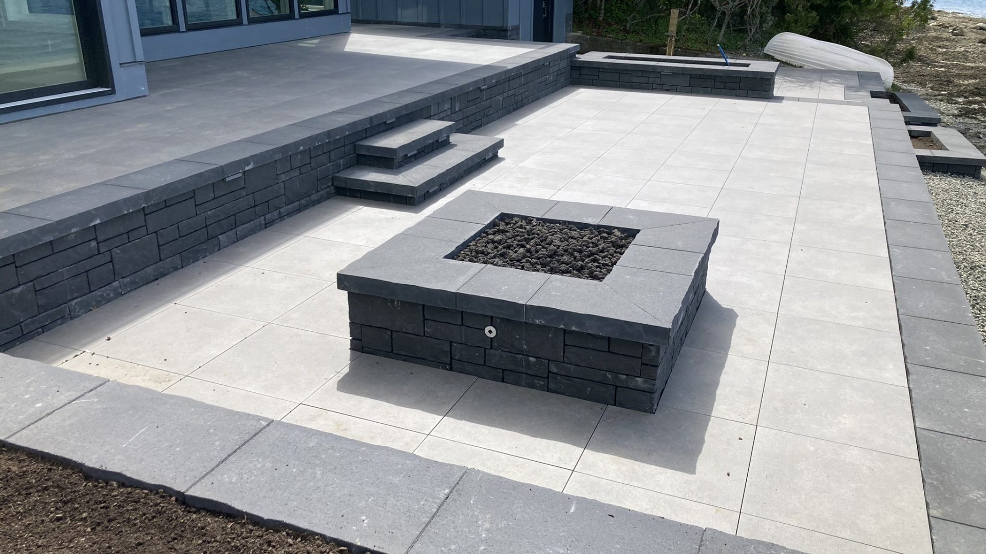 Porcelain paver patio with Fire feature