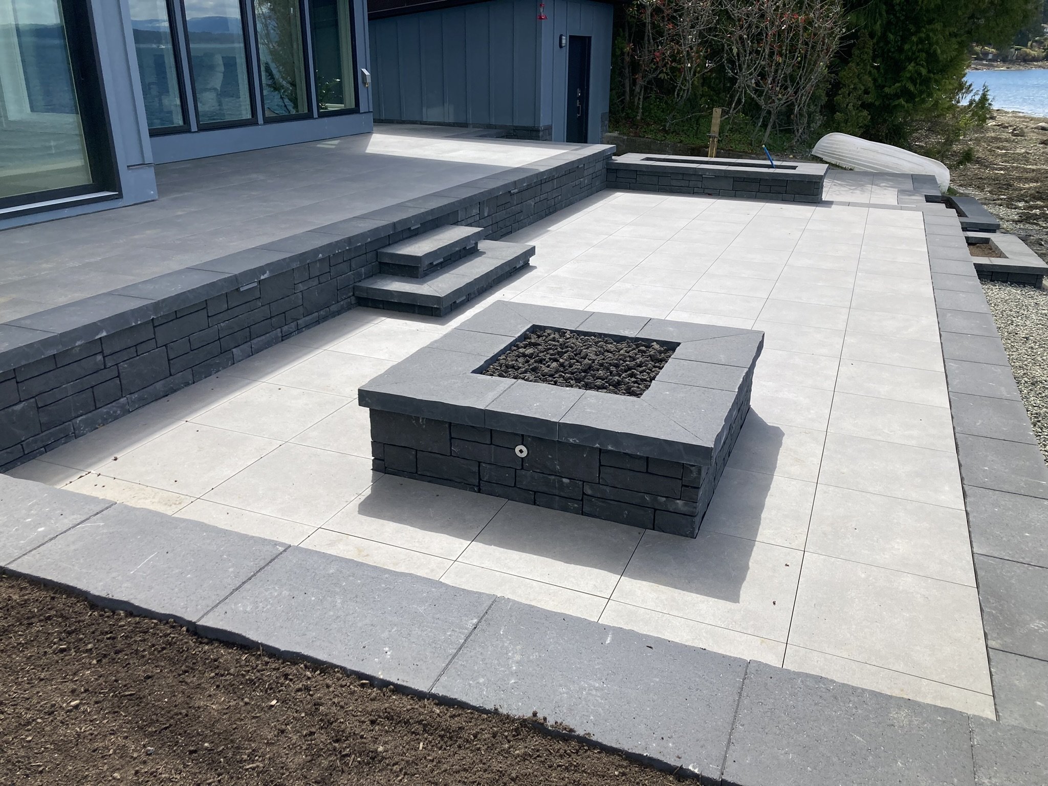 Porcelain paver patio with Fire feature