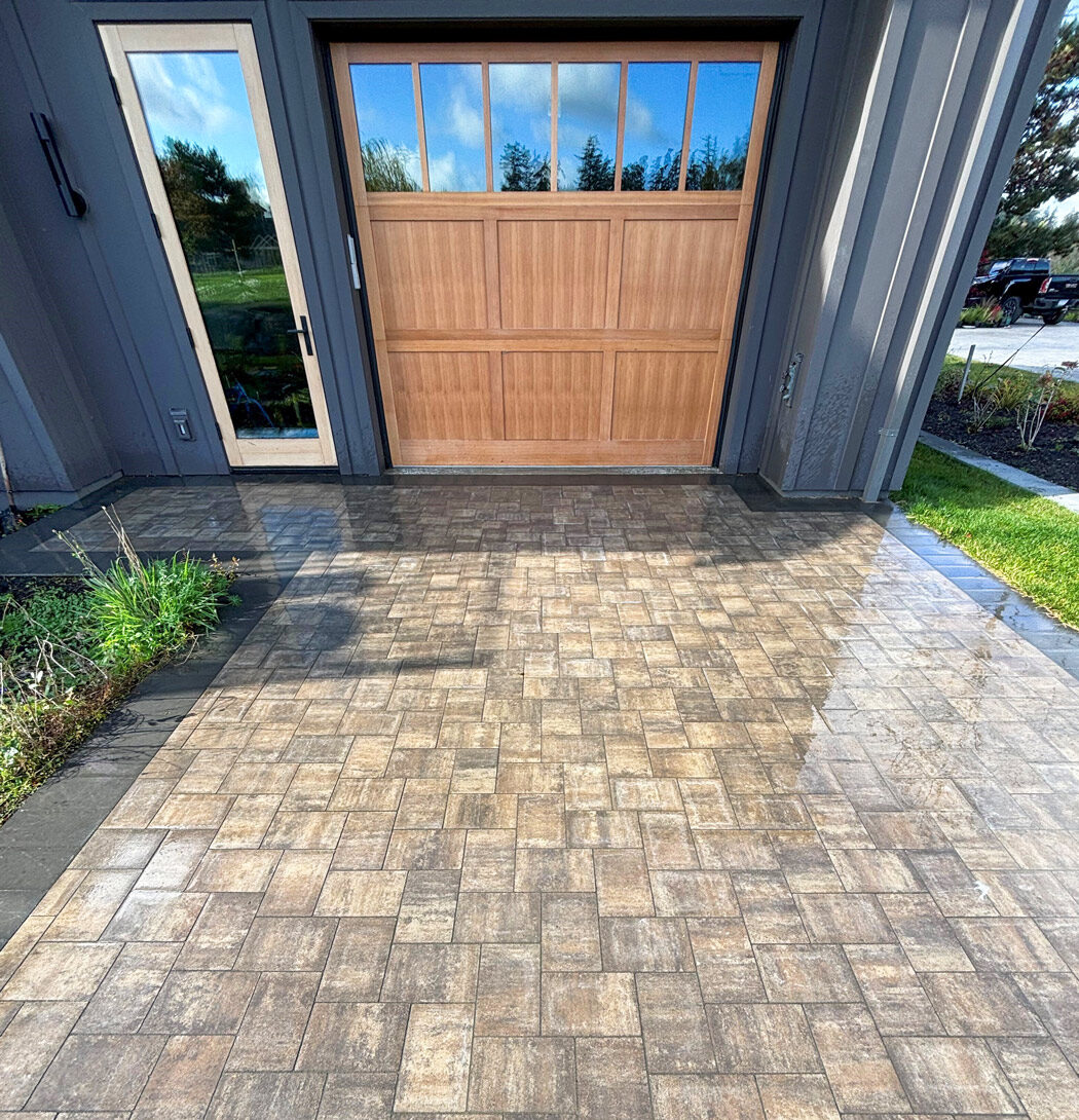 Paver driveway with garage door