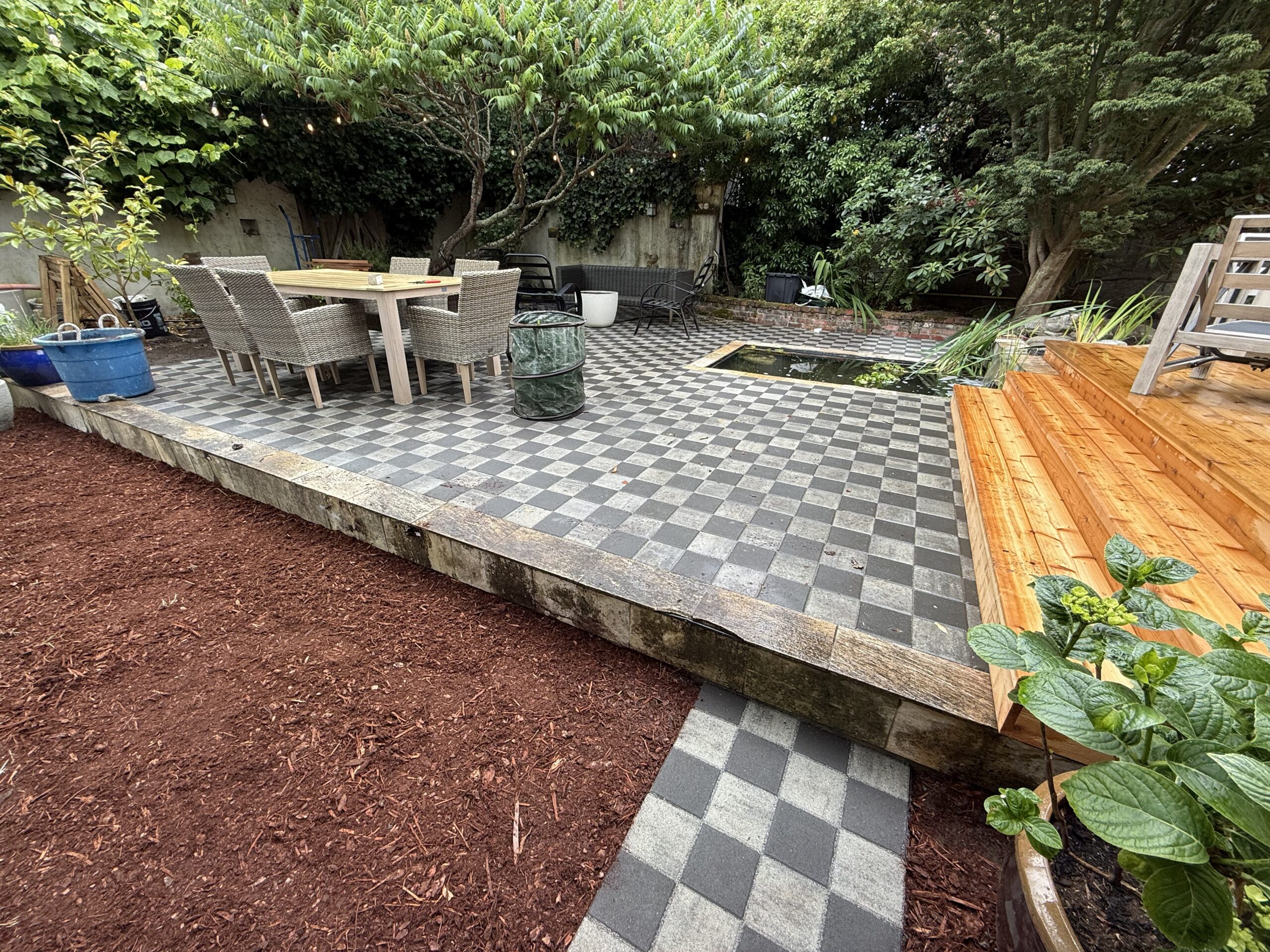 Checkerboard paver patio