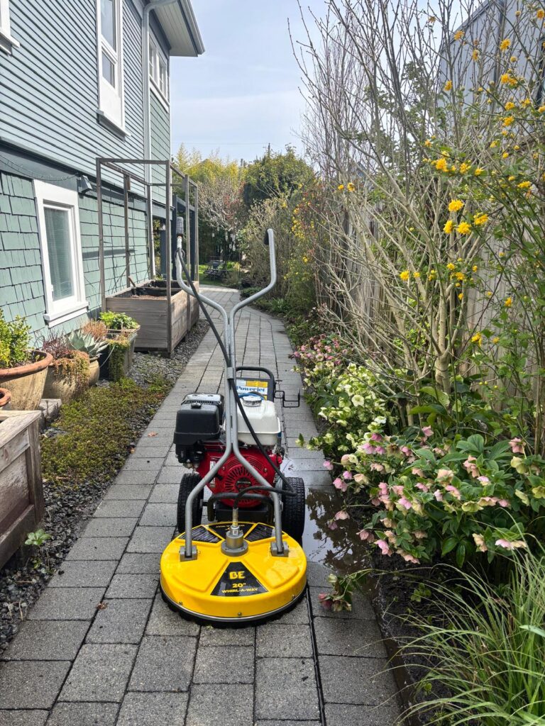 Power washer on path